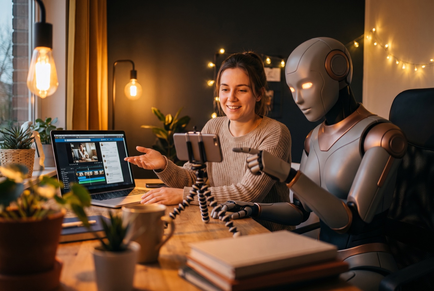 Создатель контента и AI-робот собирают ролики без камеры